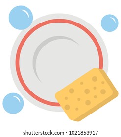 
Flat icon of a sponge cleaning a dish
