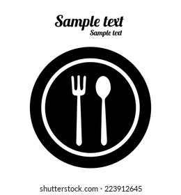 Flat icon spoon, fork in the circle frame. Art logo design. Silhouettes, space for text