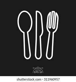 Flat icon of spoon, fork and knife.