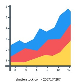 A Flat Icon Of Stacked Area Graph, Editable Design