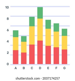 A flat icon of stacked bar chart in modern editable vector