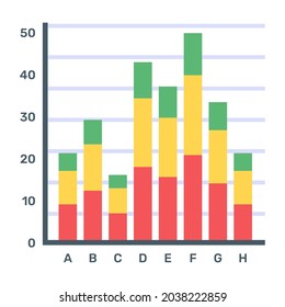 A flat icon of stacked bar chart in modern editable vector