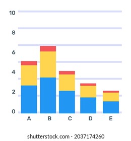 A Flat Icon Of Stacked Bar Graph 