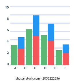 A Flat Icon Of Stacked Bar Graph 