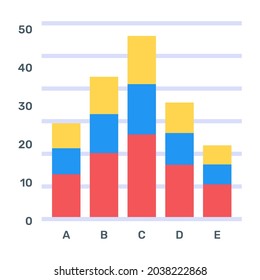 A Flat Icon Of Stacked Bar Graph 