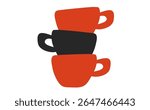 Flat icon of stacked coffee cups in red and black colors. Minimal vector illustration. Hot drink and kitchenware concept 
