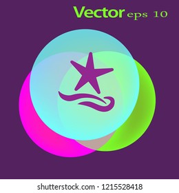 Flat icon. Starfish and sea. Waves. Recreation .