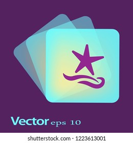 Flat icon. Starfish and sea. Waves. Recreation .