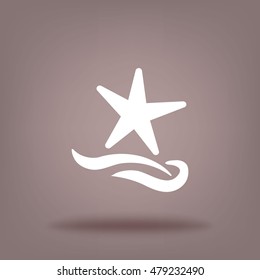 Flat icon. Starfish and sea. Waves. Recreation .