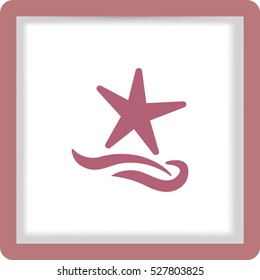 Flaches Symbol. Starfish und Meer. Wellen. Freizeit .