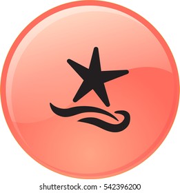 Flat icon. Starfish and sea. Waves. Recreation .