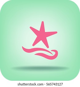 Flaches Symbol. Starfish und Meer. Wellen. Freizeit .