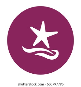 Flat icon. Starfish and sea. Waves. Recreation .