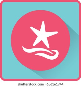 Flat icon. Starfish and sea. Waves. Recreation .