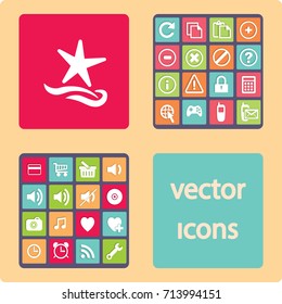 Flat icon. Starfish and sea. Waves. Recreation .