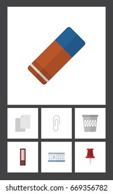 Flat Icon Stationery Set Of Trashcan, Date Block, Sheets And Other Vector Objects. 