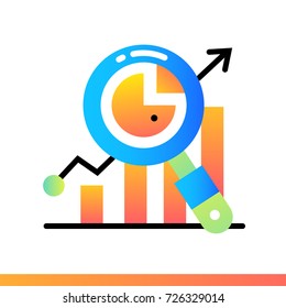 Flat icon Statistical analysis. Data science technology and machine learning process. Material design icon suitable for print, website and presentation