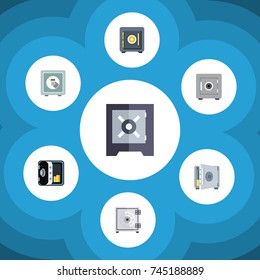 Flat Icon Strongbox Set Of Banking, Security, Coins And Other Vector Objects. Also Includes Security, Strongbox, Coins Elements.