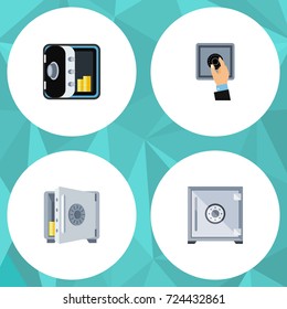Flat Icon Strongbox Set Of Closed, Strongbox, Banking And Other Vector Objects. Also Includes Unlock, Coins, Banking Elements.