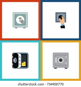 Flat Icon Strongbox Set Of Closed, Banking, Safe And Other Vector Objects. Also Includes Safe, Locked, Banking Elements.