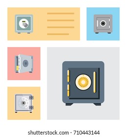 Flat Icon Strongbox Set Of Coins, Safe, Saving And Other Vector Objects. Also Includes Coins, Saving, Locked Elements.