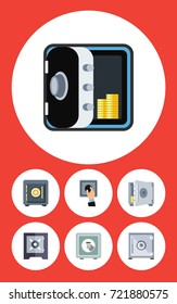 Flat Icon Strongbox Set Of Coins, Strongbox, Banking And Other Vector Objects. Also Includes Unlock, Coins, Safe Elements.