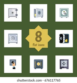Flat Icon Strongbox Set Of Protection, Coins, Saving And Other Vector Objects. Also Includes Closed, Unlock, Safe Elements.