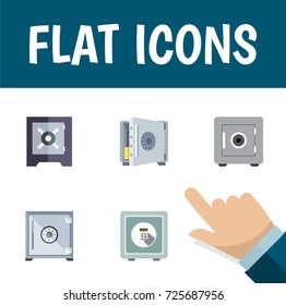 Flat Icon Strongbox Set Of Protection, Locked, Safe And Other Vector Objects. Also Includes Saving, Strongbox, Safe Elements.