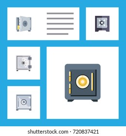 Flat Icon Strongbox Set Of Saving, Coins, Strongbox And Other Vector Objects. Also Includes Protection, Saving, Strongbox Elements.