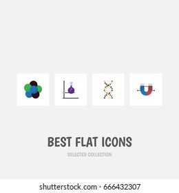 Flat Icon Study Set Of Attractive Force, Genome, Proton And Other Vector Objects. Also Includes Tube, Nuclear, Force Elements.