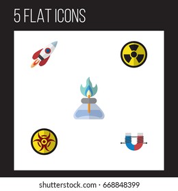 Flat Icon Study Set Of Attractive Force, Irradiation, Flame And Other Vector Objects. Also Includes Gas, Burner, Attractive Elements.