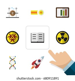 Flat Icon Study Set Of Chemical, Spaceship, Irradiation And Other Vector Objects. Also Includes Engine, Rocket, Electricity Elements.