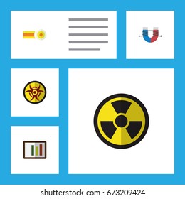 Flat Icon Study Set Of Diagram, Attractive Force, Irradiation And Other Vector Objects. Also Includes Radiation, Force, Chart Elements.