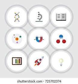 Flat Icon Study Set Of Diagram, Milky Way, Nuclear And Other Vector Objects. Also Includes Lecture, Optical, Rocket Elements.