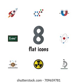 Flat Icon Study Set Of Electrical Engine, Spaceship, Theory Of Relativity And Other Vector Objects. Also Includes Dangerous, Oxygen, Force Elements.