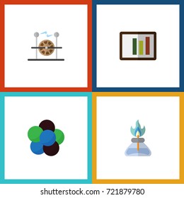 Flat Icon Study Set Of Flame, Electrical Engine, Diagram And Other Vector Objects. Also Includes Burner, Diagram, Electrical Elements.