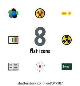 Flat Icon Study Set Of Theory Of Relativity, Proton, Danger And Other Vector Objects. Also Includes Molecule, Irradiation, Diagram Elements.