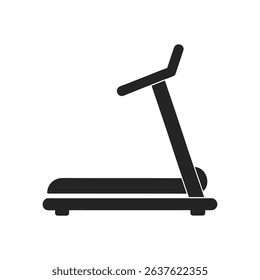 Flat icon style illustration of a treadmill machine in black, clean white background, perfect for exercise, gym, and sports-related design resources
