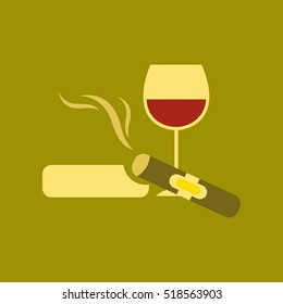 flat icon stylish background poker cigar glass of wine