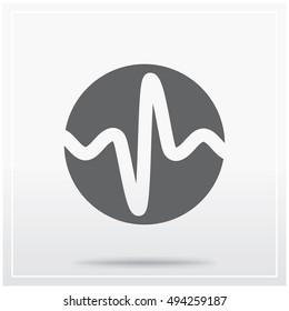 Flat icon of stylized image of the sine wave as graphical symbol of a mathematical curve that describes a smooth repetitive oscillation and used in mathematics, physics, engineering, signal processing