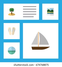 Flat Icon Summer Set Of Beach Sandals , Coconut, Reminders Vector Objects. Also Includes Coconut, Sea, Flip Elements.