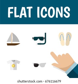 Flat Icon Summer Set Of Scuba Diving, Spectacles, Yacht And Other Vector Objects. Also Includes Eyeglasses, Diving, Vessel Elements.