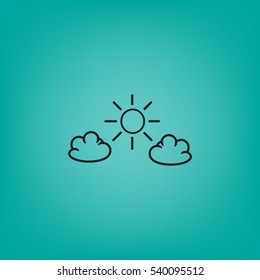 Ícone plano. Sol e nuvens.