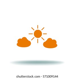 Flat icon. Sun and clouds.