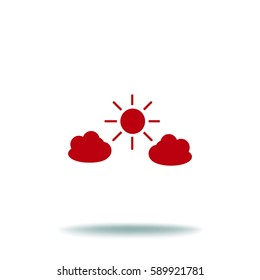 Flat icon. Sun and clouds.