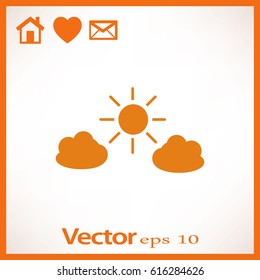 Flat icon. Sun and clouds.