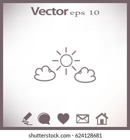 Flat icon. Sun and clouds.