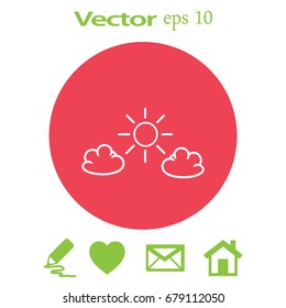 Flat icon. Sun and clouds.