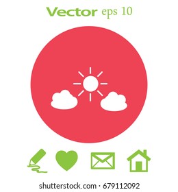 Flat icon. Sun and clouds.