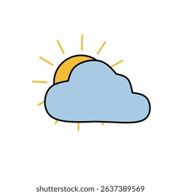 Flat icon of a sun partially covered by a cloud, indicating partly cloudy weather. Ideal for weather apps, forecast graphics, and environmental themes